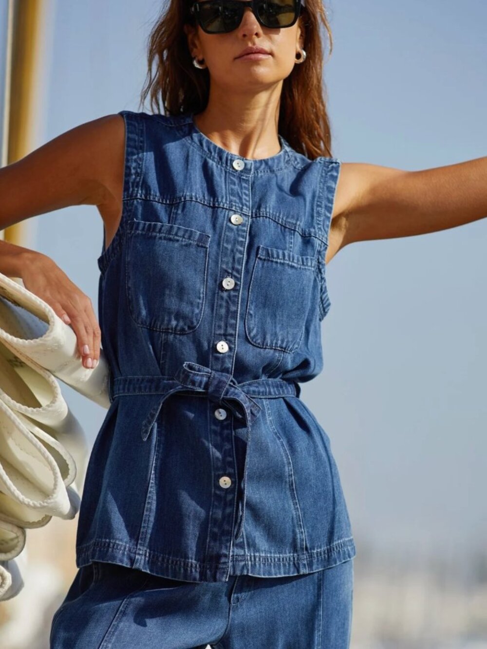 Bella Dahl Seamed Belted Vest - Horizon Blue Wash